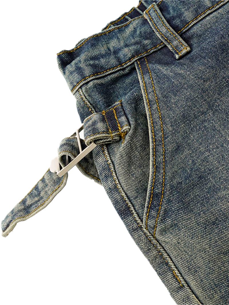 Washed Distressed Waistband Straight Jeans