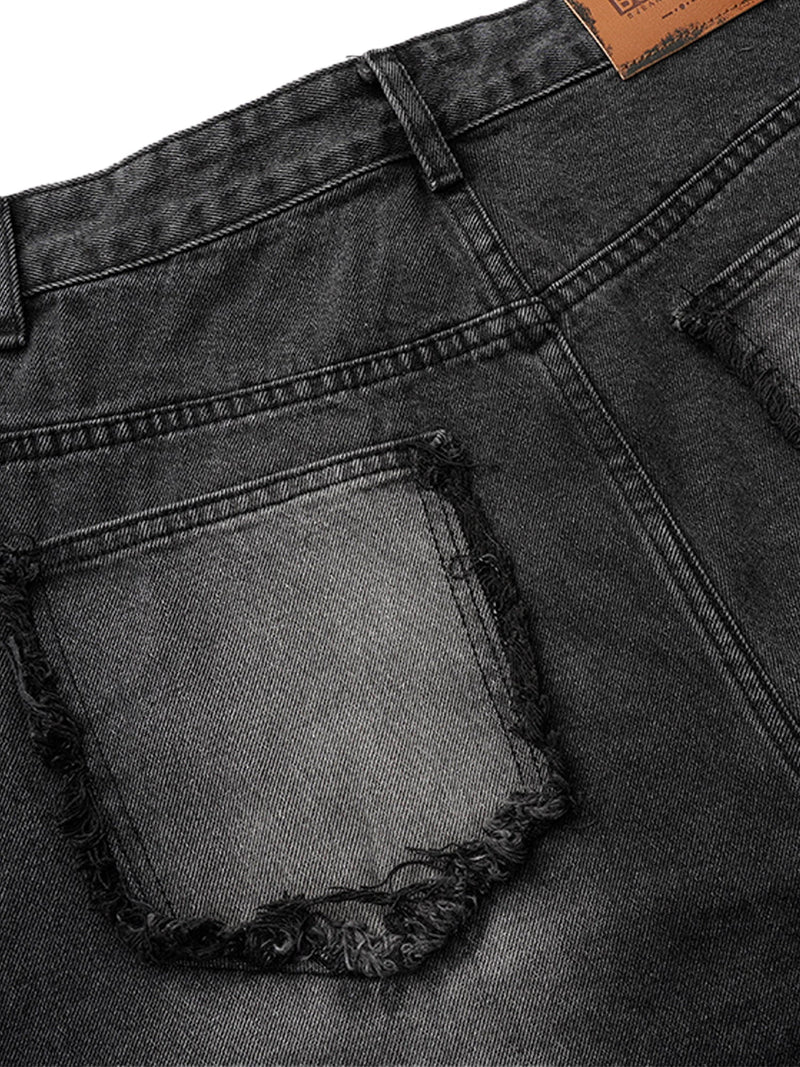 Washed Distressed Raw Edge Barrel Jeans