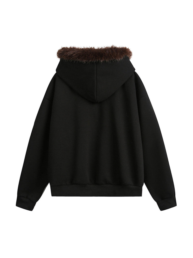 Fur Collar Stitching Cardigan Hoodie