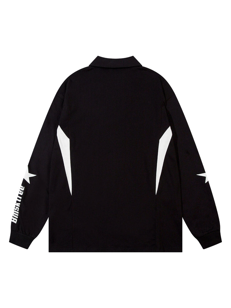 Star Contrast Color Long Sleeve Quarter Zipper Shirt