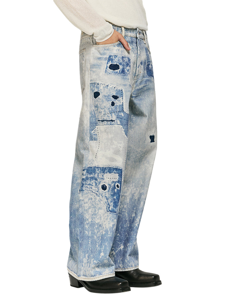 Washed Raw Edge Tie-dye Print Straight Jeans