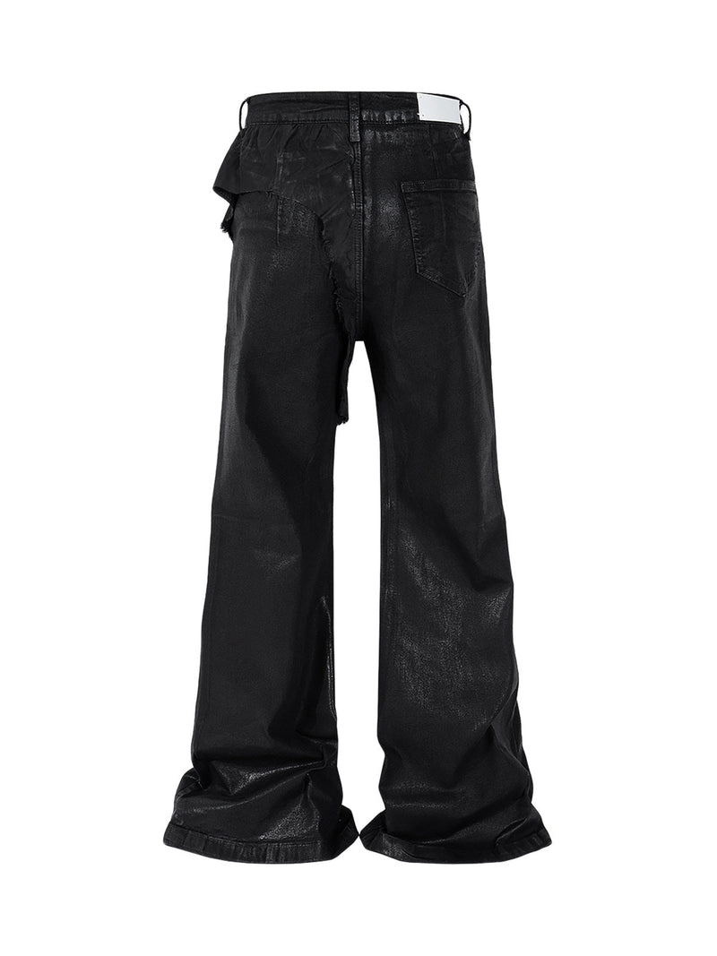 Black Wax Coated Flare Jeans