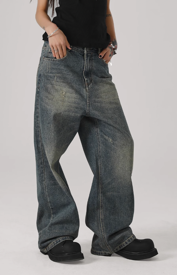 Washed Cat Whiskers Holes Denim Jeans - chiclara