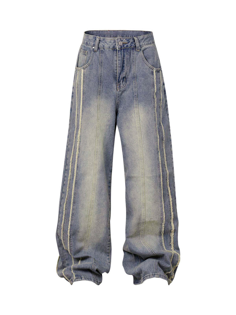 Washed Distressed Raw Edge Baggy Jeans