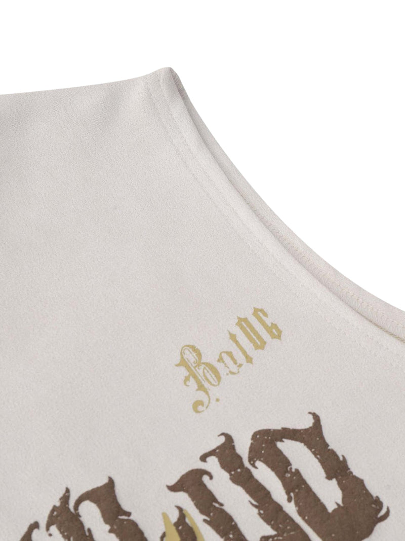 High Street Gothic Letter Print Suede Tank Top