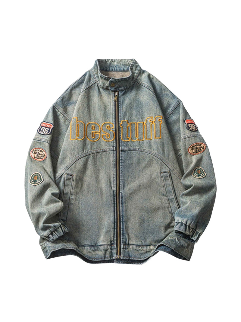 Hip-hop Badge Embroidered Do-over Denim Jacket