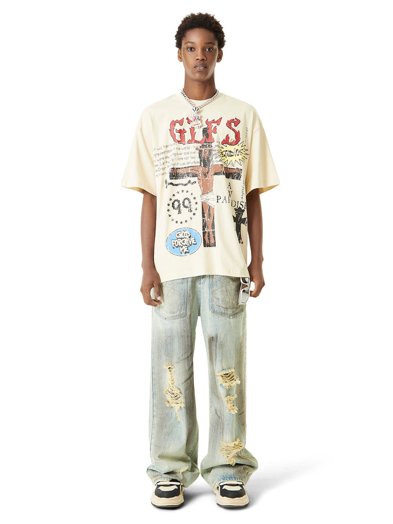 Retro Washed Reverse Design Hip-Hop Jeans