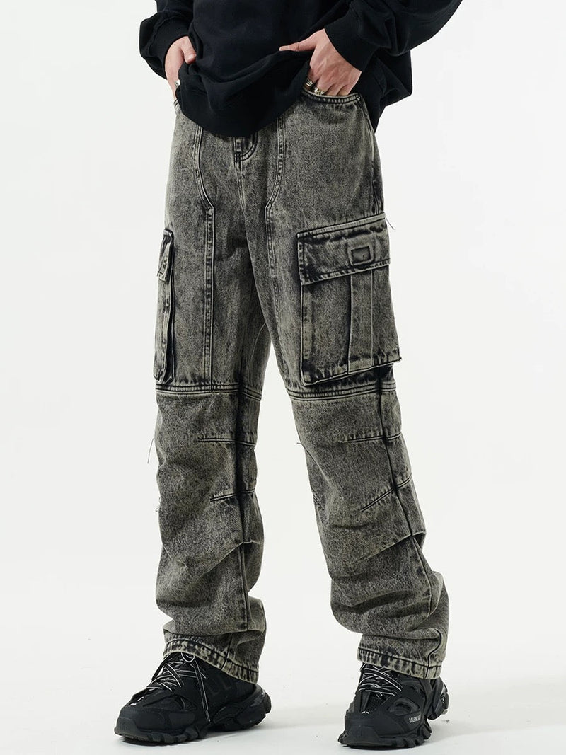 Washed Multi-pocket Cargo Jeans