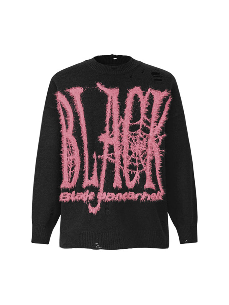 Distressed Spider Web Crew Neck Sweater