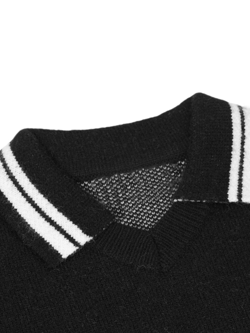 Striped Jersey Knitted Polo Sweater