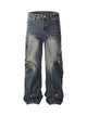 Washed Distressed Deconstructed Split Work Jeans