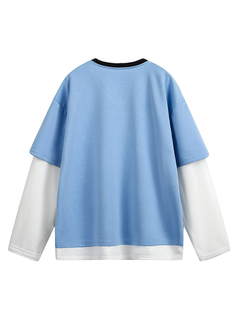 Faux Two-Piece Jersey Print Long Sleeve T-shirt