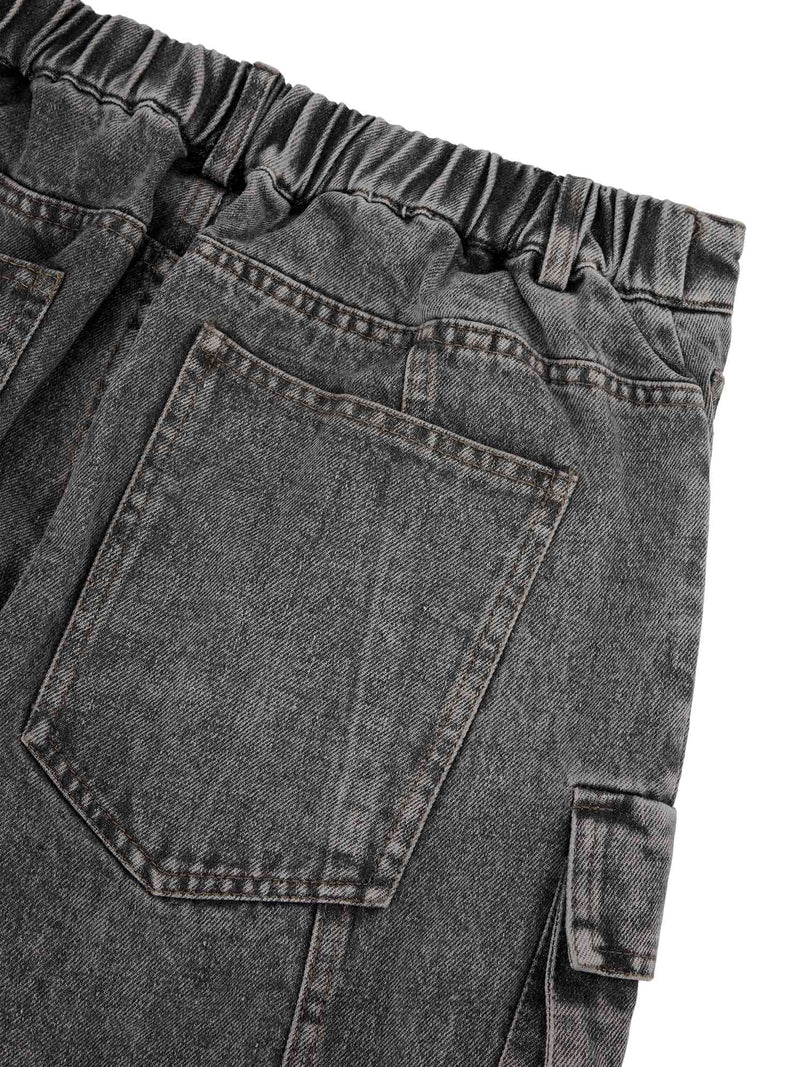 Street Stitching Multi-Pocket Workwear Washed Jeans