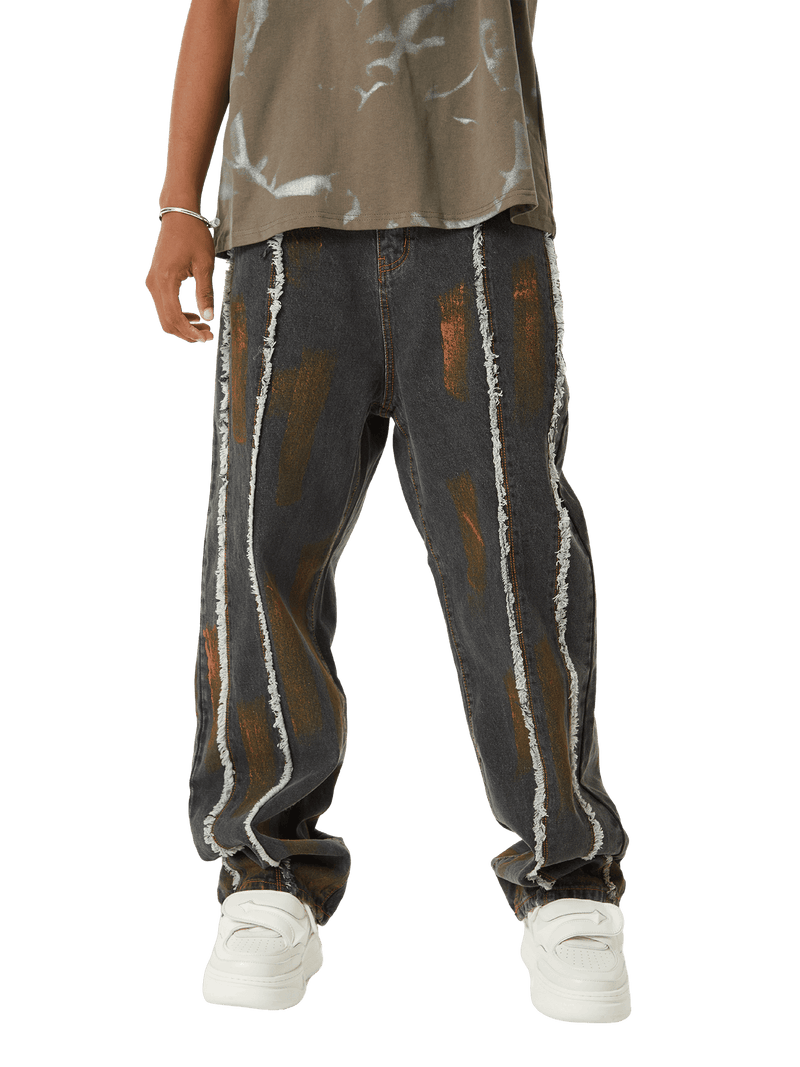 American Street Style Spray Painted Fur Jeans