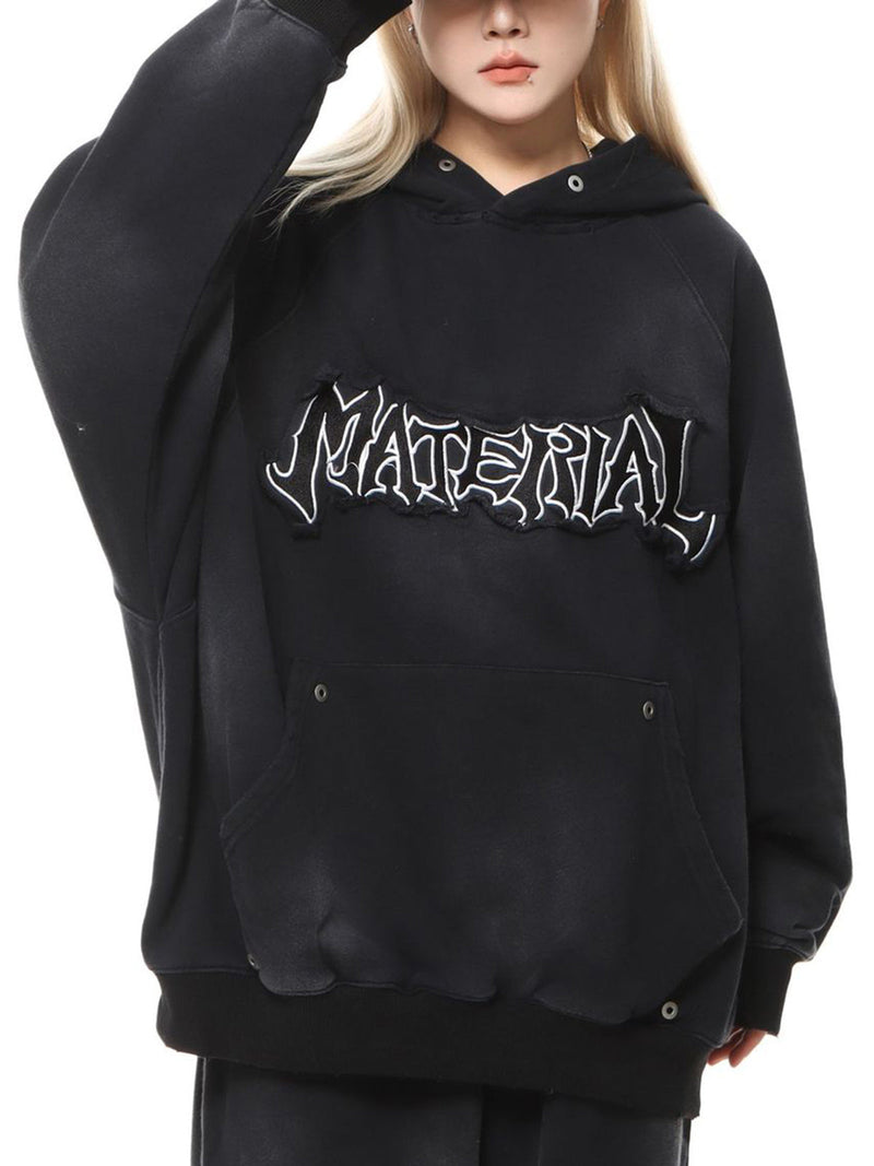 Wasteland Washed Patched Embroidered Hooded Sweatshirt