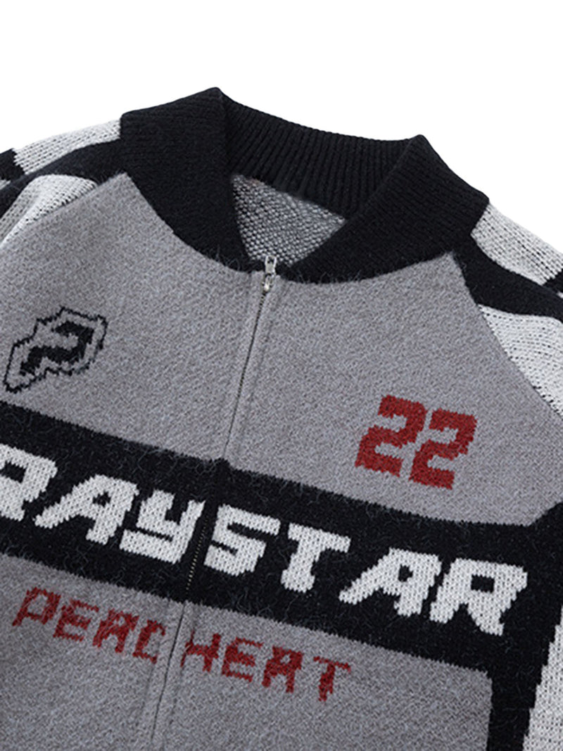 Retro Racing Bomber Sweater Jacket