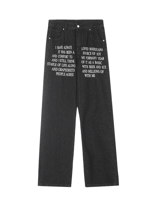 Letter Embroidery Hip-Hop Washed Jeans