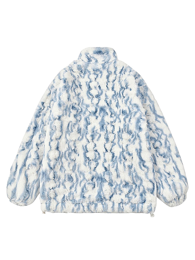 Tie-Dye Stand Collar Sherpa Jacket