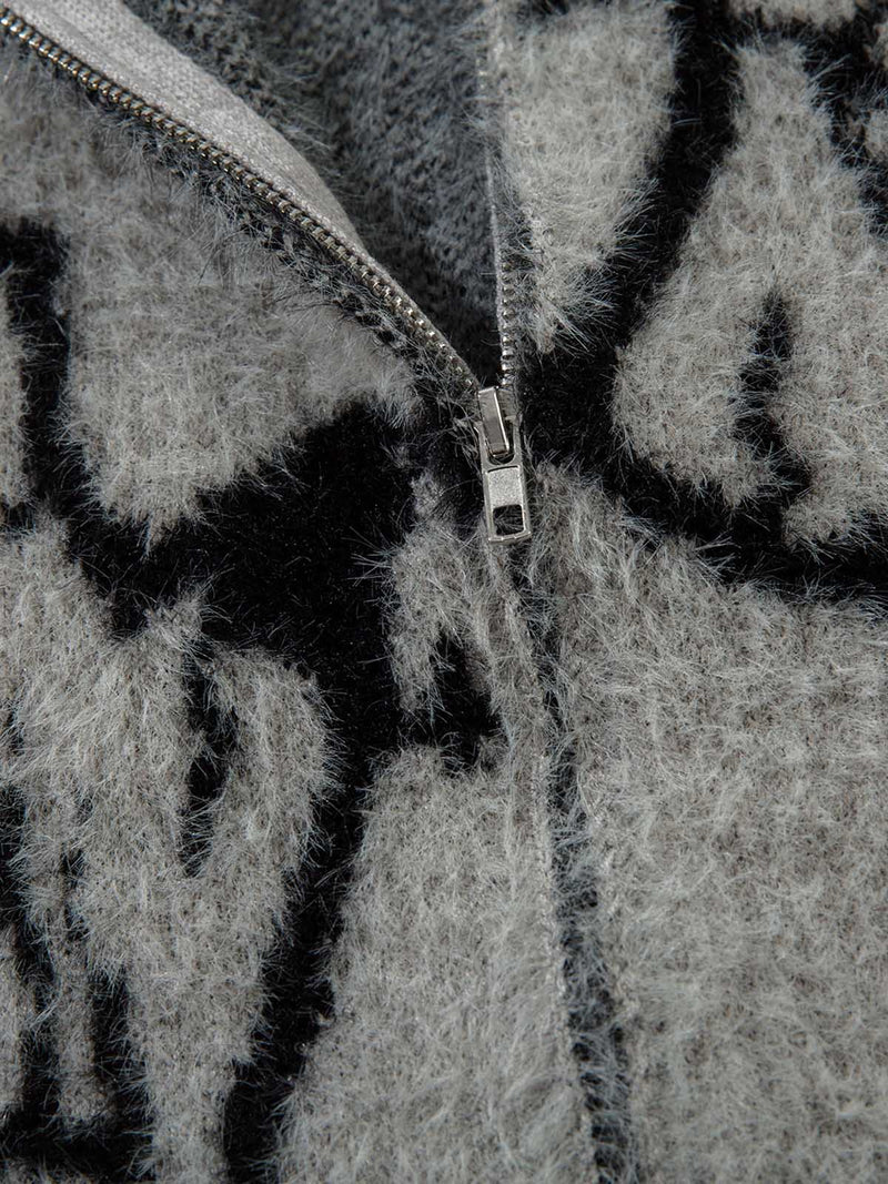 Lightning Graphic Imitation Mink Fur Zip Up Sweater