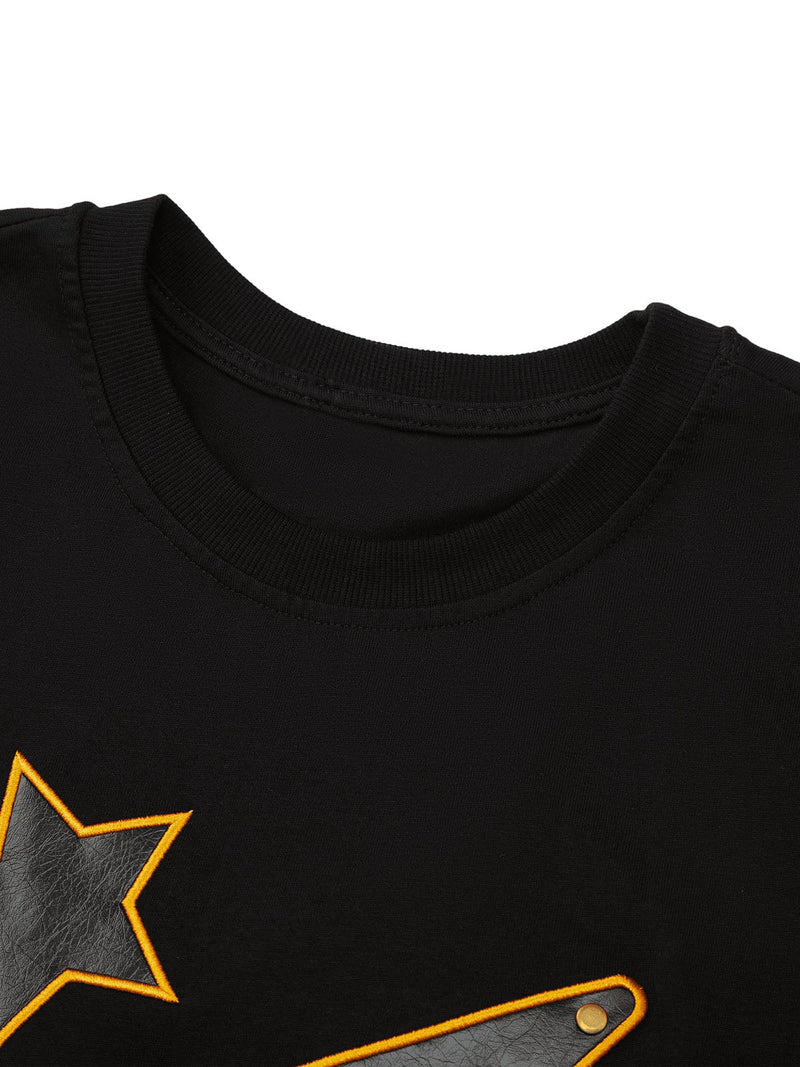 Leather Studded Creative Star Street Rap T-shirt