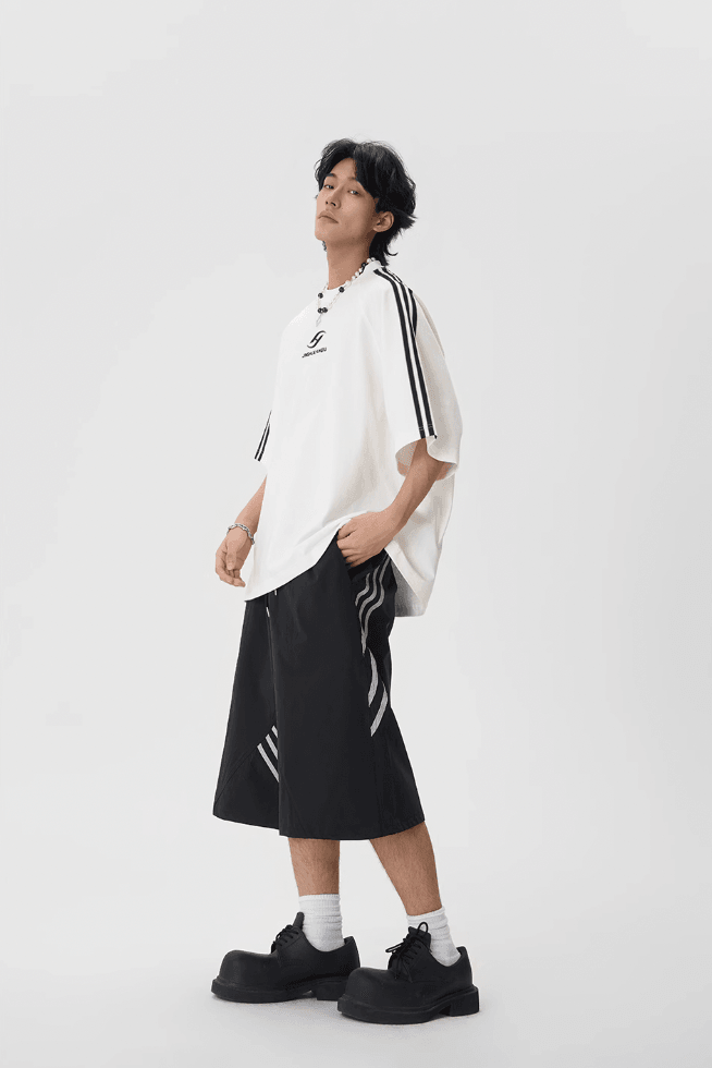 Sporty Baggy Shorts with Stripes - chiclara