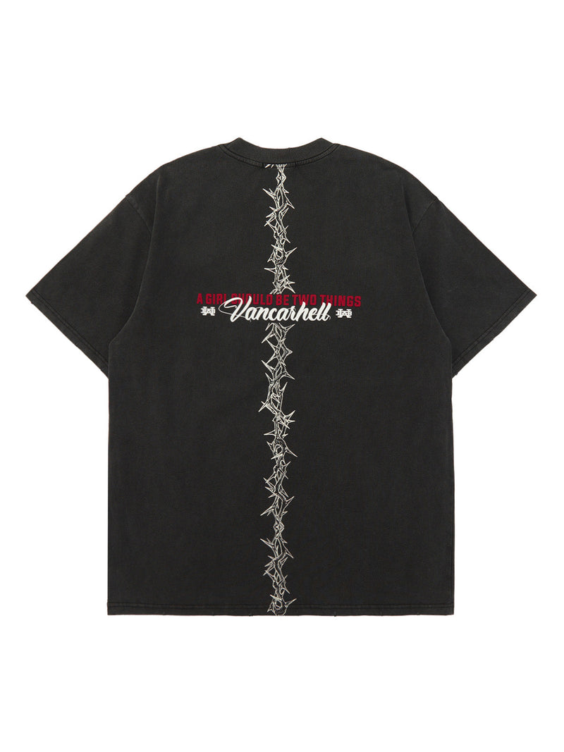 Street Thorn Letter Print T-shirt