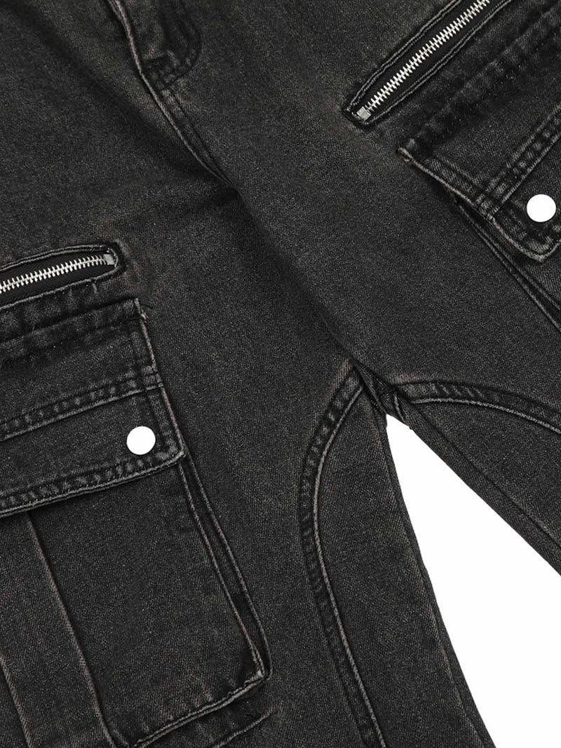 Washed Multi-Pocket Bootcut Jeans