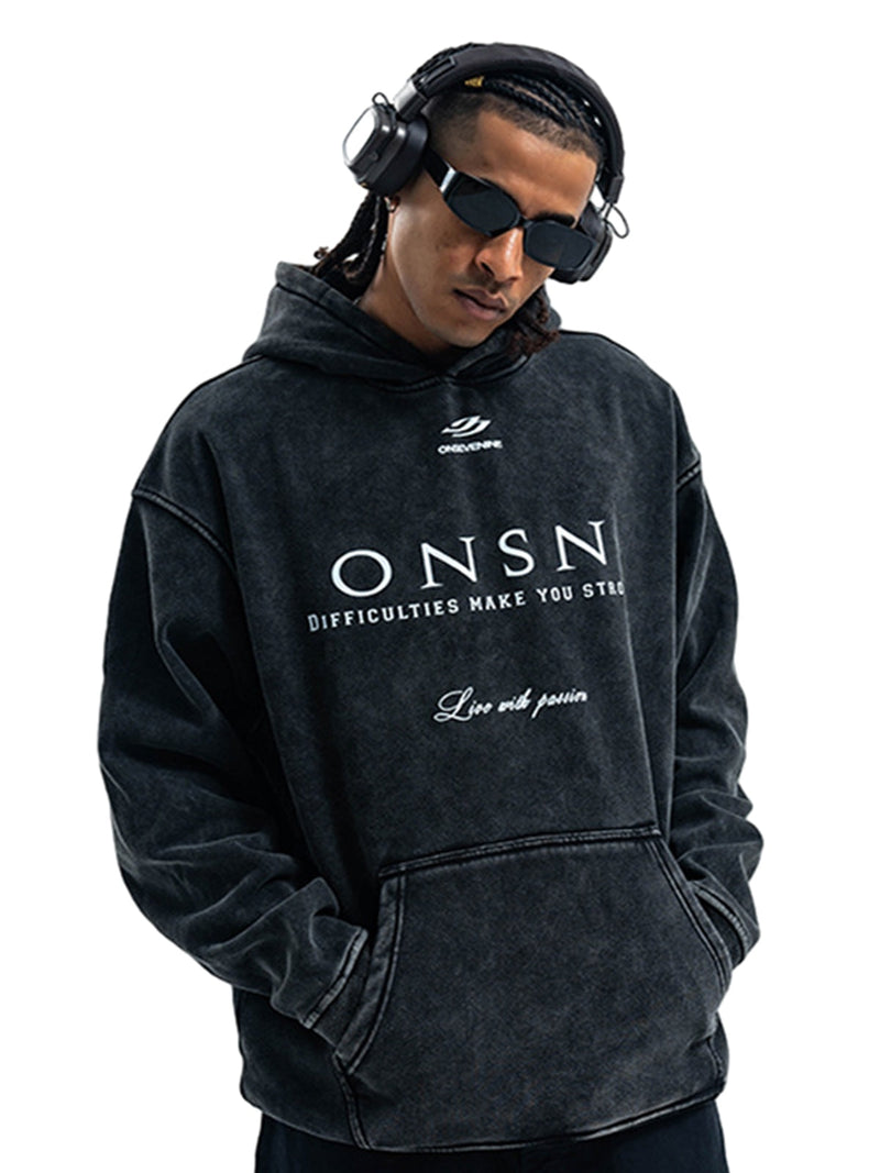 Heavy Washed Print Fleece Hoodie