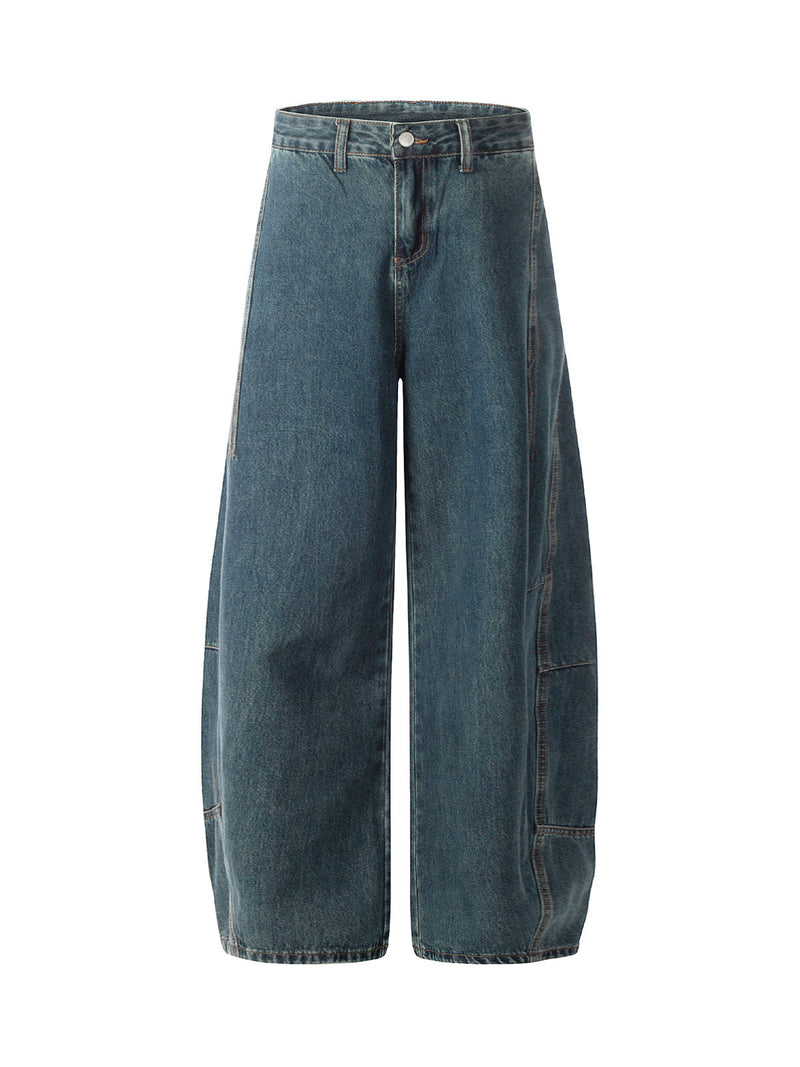 Washed Deconstructed Split Scimitar Baggy Jeans