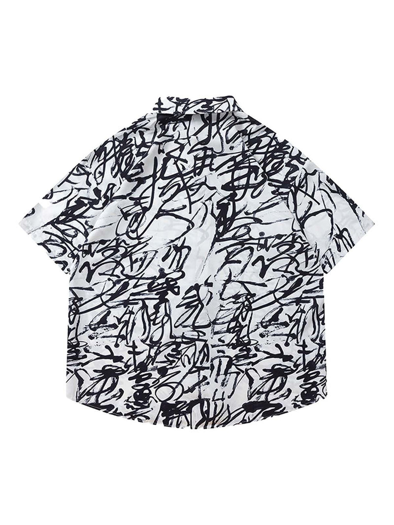 Graffiti Print Lapel Short Sleeve Shirt