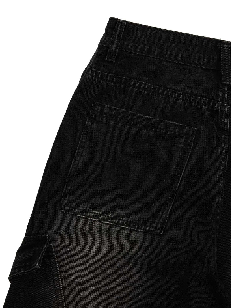 Flap Design Pleated Baggy Jeans