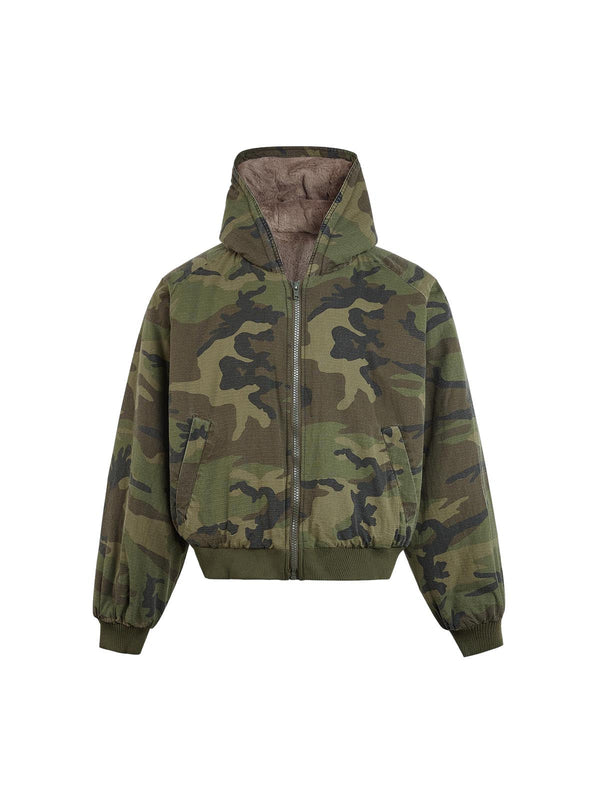 Camouflage Fur Hooded Jacket