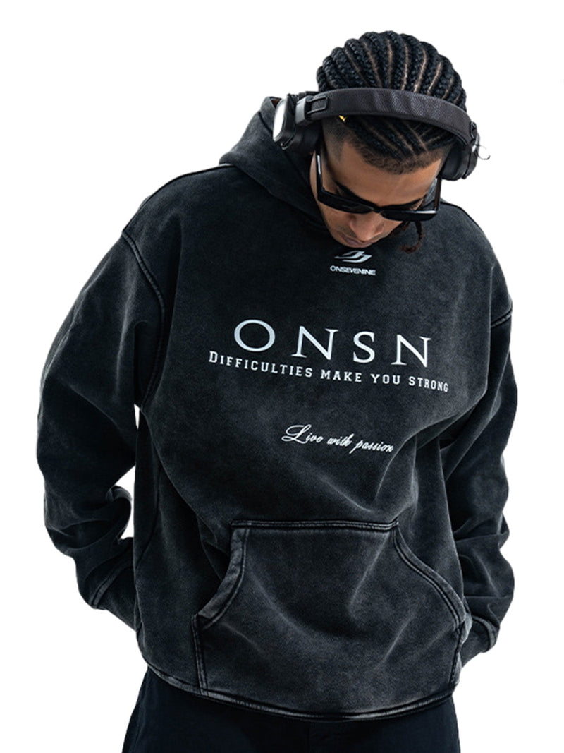 Heavy Washed Print Fleece Hoodie