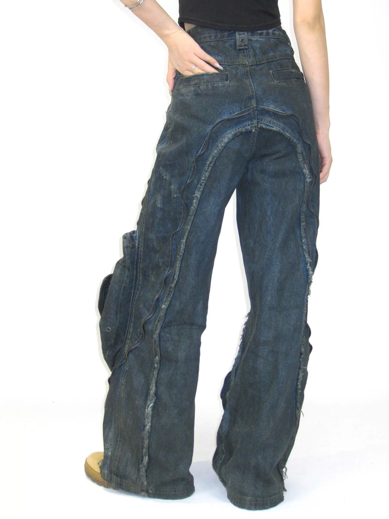 Wasteland Style Washed Straight Leg Jeans