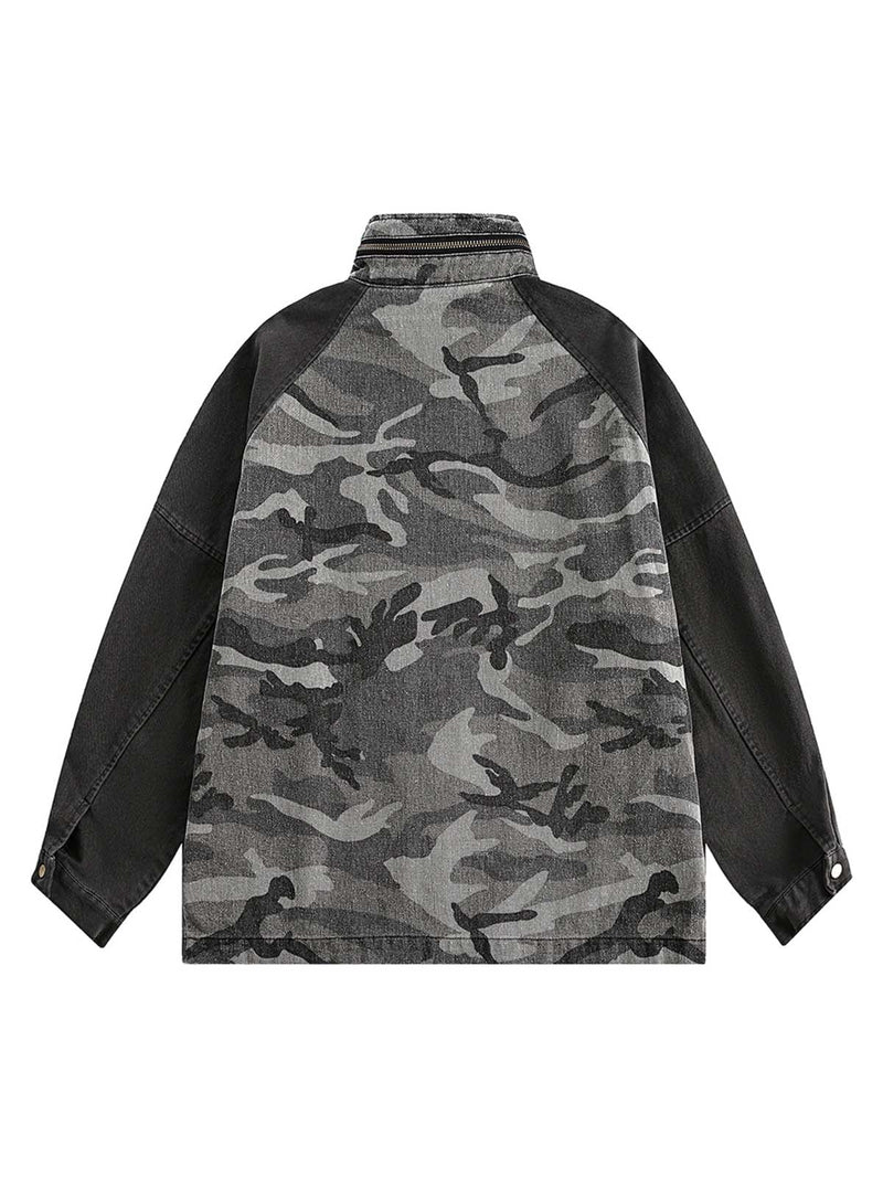 Camouflage Stitching Stand Collar Military Jacket