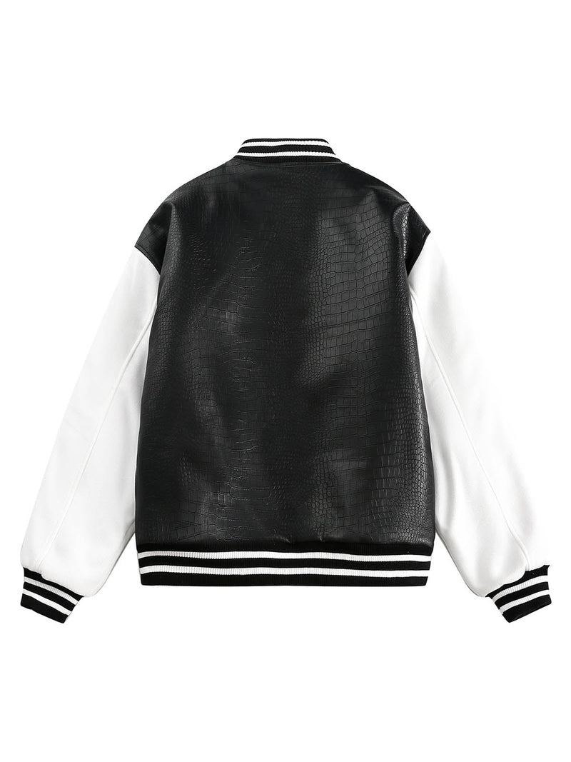 Patchwork Embroidered Leather Bomber Jacket