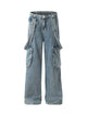 Retro Detachable Strap Multi-Pocket Jeans