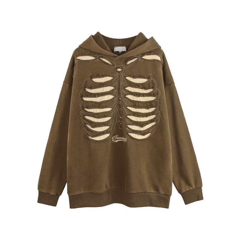 Distressed Skeleton Cutout Hoodie