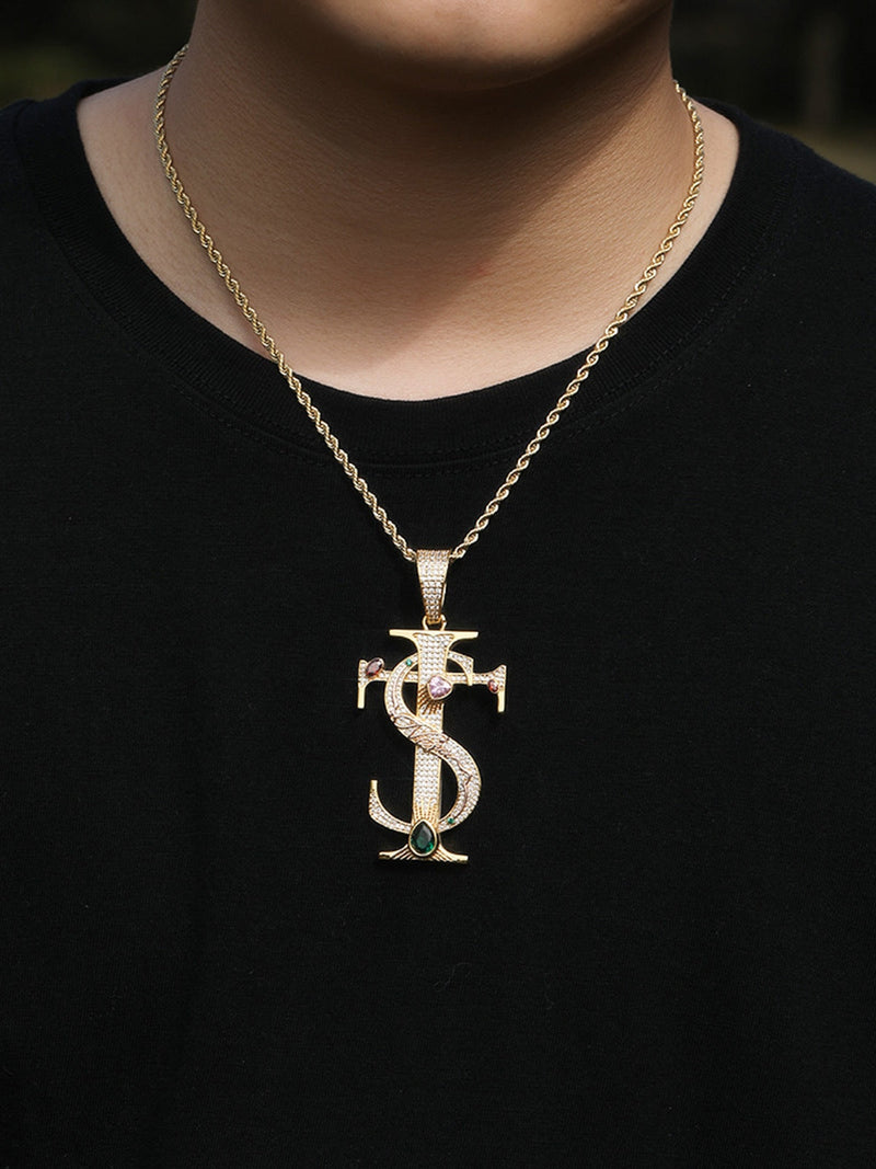 Zircon S Cross Pendant Necklace