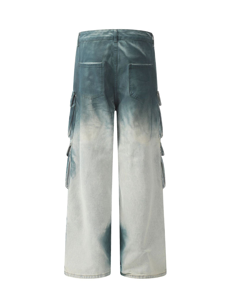 Gradient Dip Dye Wash Multi-Pocket Cargo Jeans