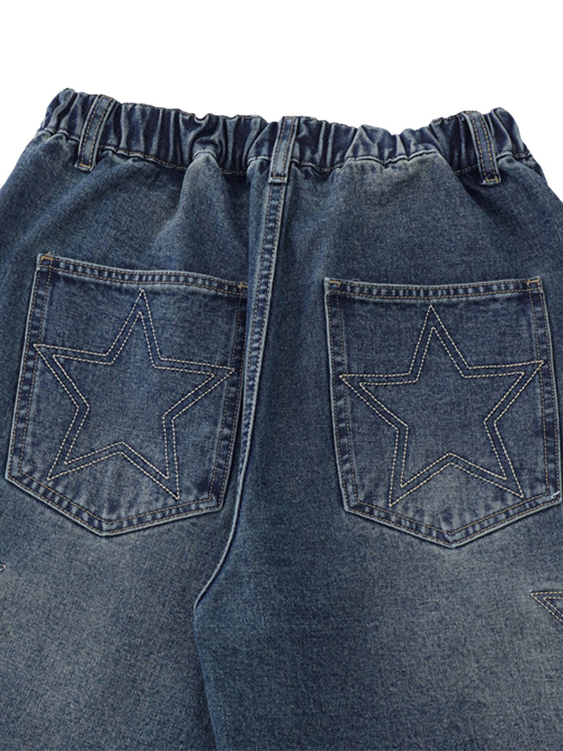 Street Patchwork Star Embroidered Denim Shorts