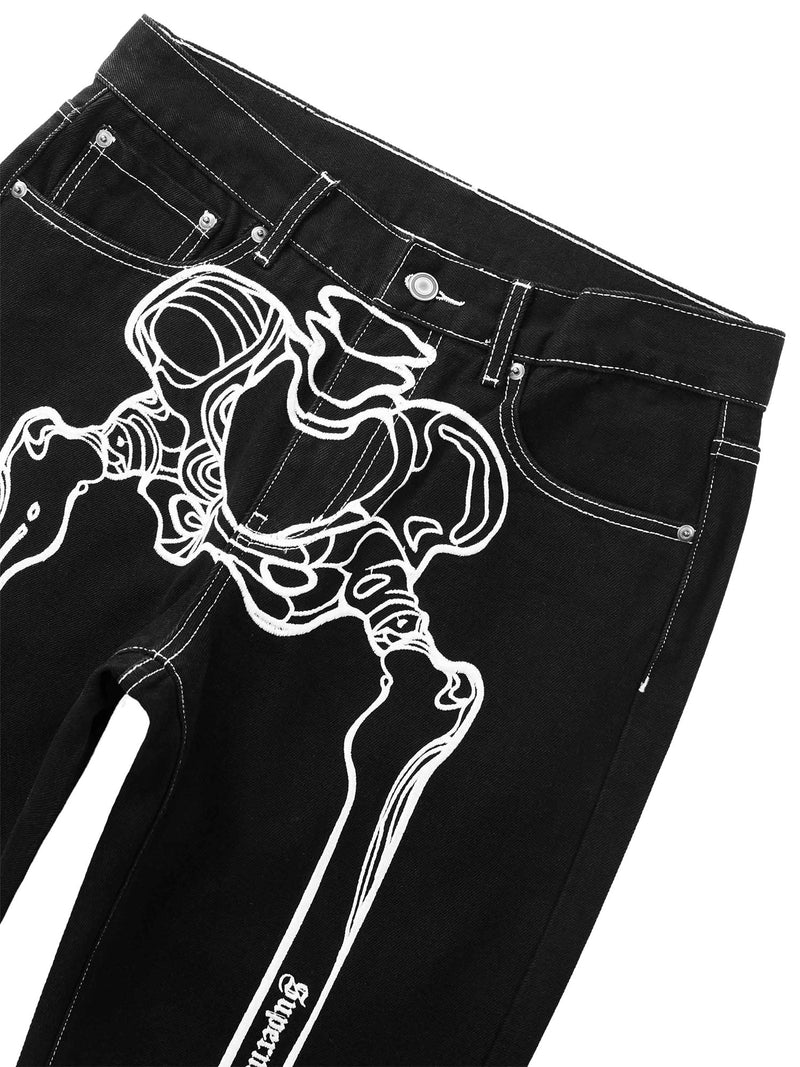 Hip Hop Bones Embroidered Jeans