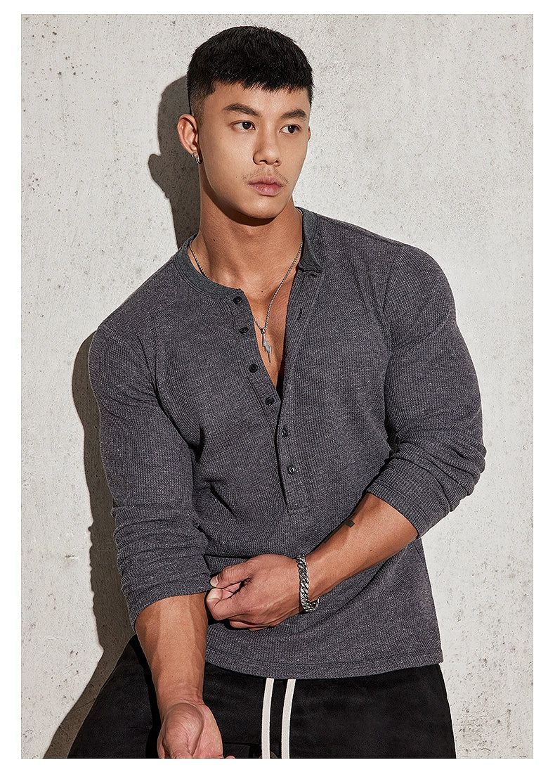 Fitted Long Sleeve Henley Shirt