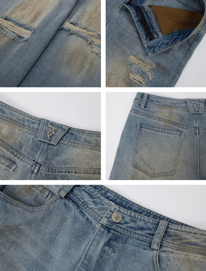 Distressed and Ripped Baggy Jeans with Washed Effect - chiclara