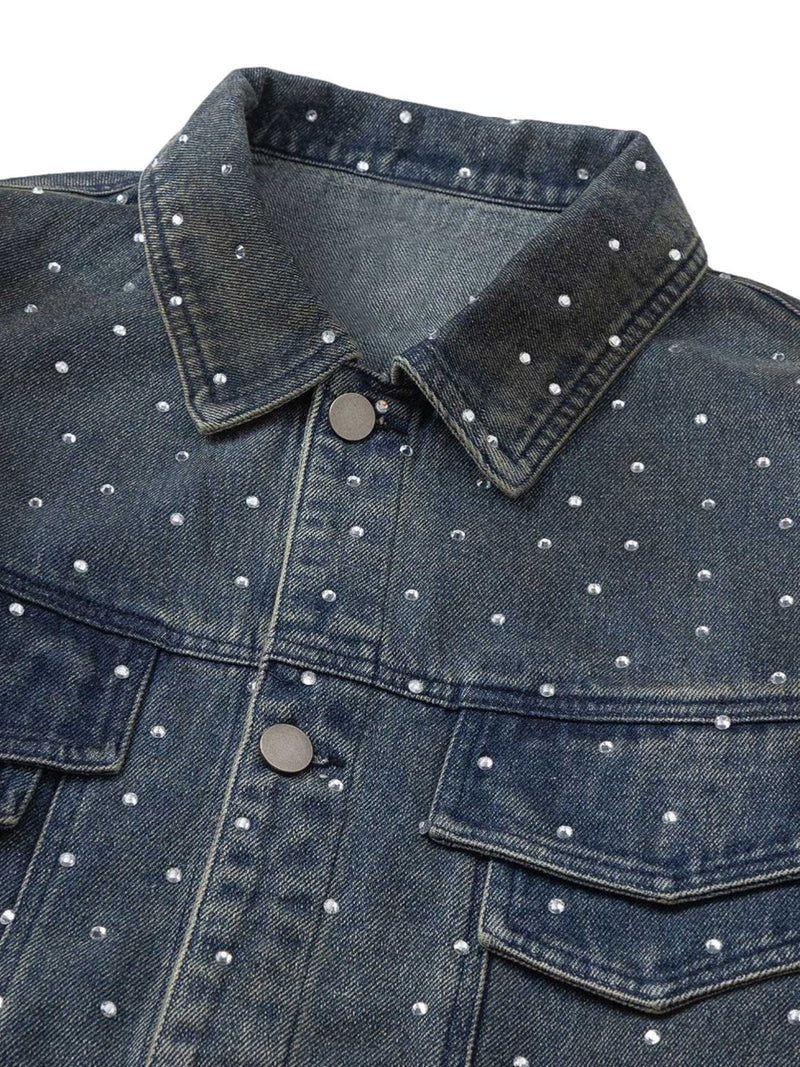 Hip-hop Beaded Washed Denim Jacket