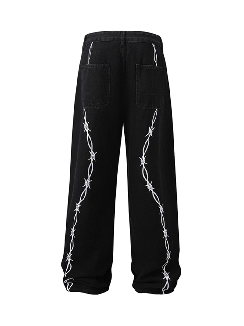 Thorn Embroidered Straight Jeans