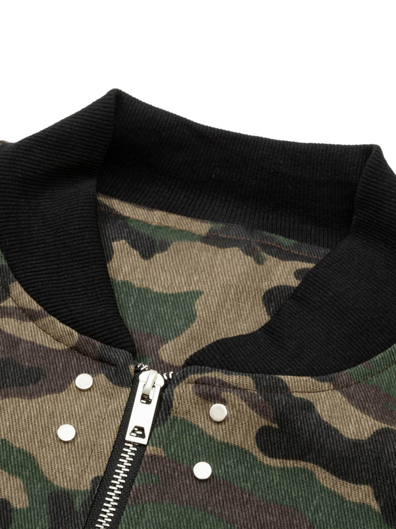 Cargo Camouflage Multi Zipper Bomber Jacket