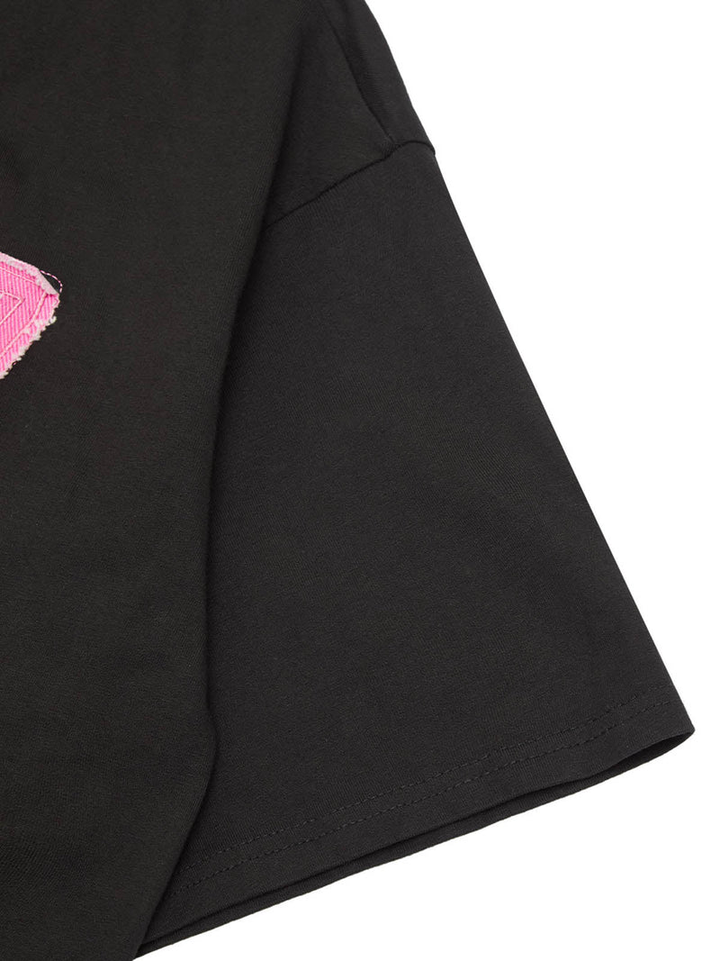 Pink Letter Applique Street Rap T-shirt