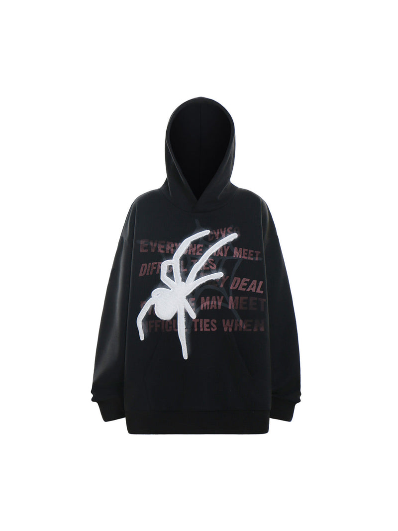 Spider Embroidered Patchwork Fleece Hoodie