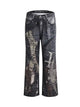 Full Cross Stitching Leather Flare Jeans